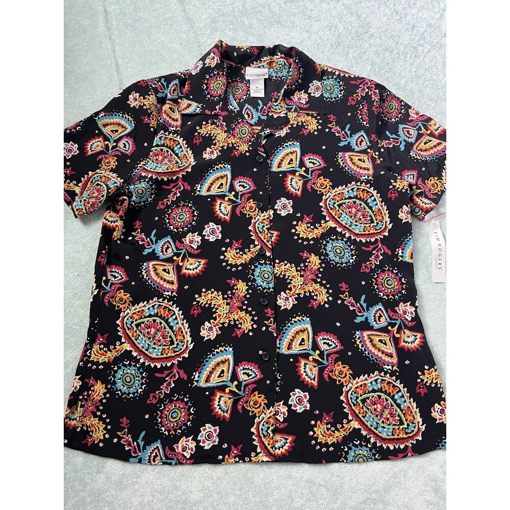Vintage Kim Roger’s Black Paisley Print S/S Blouse Deadstock NWT M